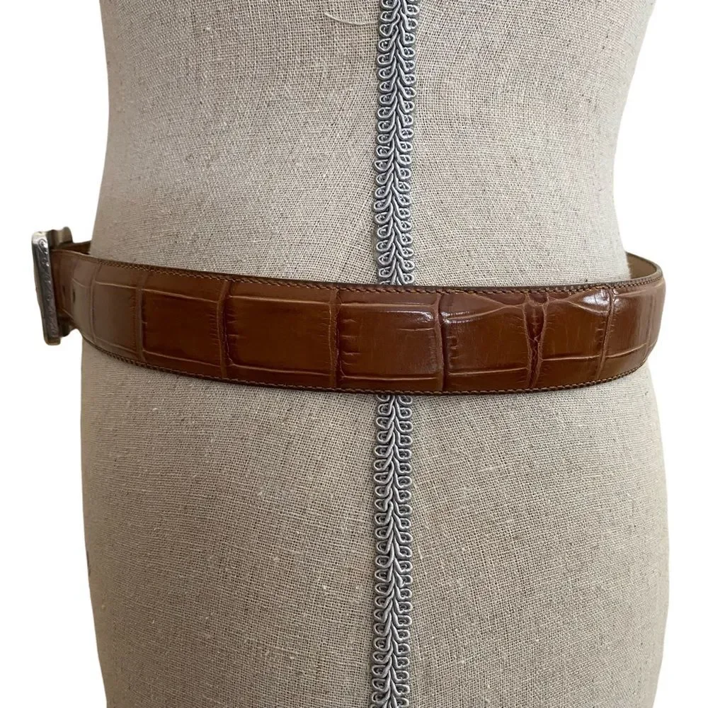 Brighton Croco Leather Belt Brown Size ML 32
